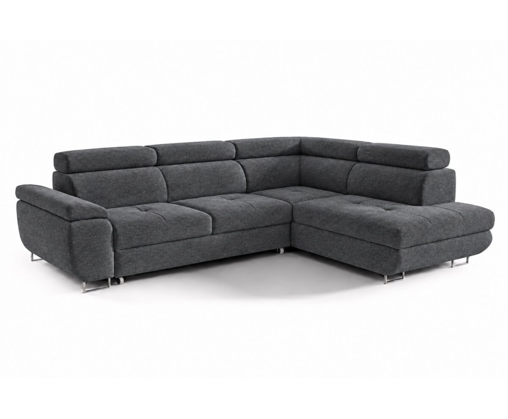 Ecksofa mit Schlaffunktion und Bettkasten, einstellbare Kopfteile, Ottomane rechts, TRIVIO N3
