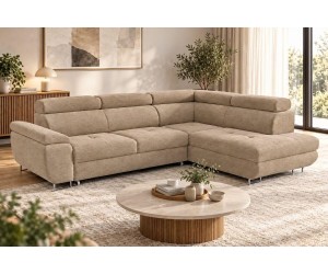 Ecksofa mit Schlaffunktion und Bettkasten, einstellbare Kopfteile, Ottomane rechts, TRIVIO N3