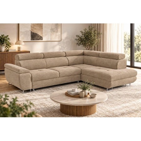 Ecksofa mit Schlaffunktion und Bettkasten, einstellbare Kopfteile, Ottomane rechts, TRIVIO N3