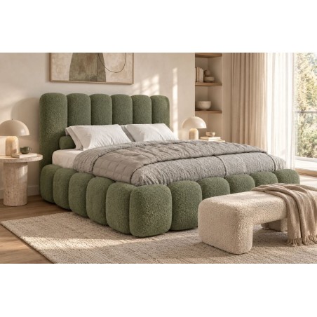 Modernes Polsterbett 140x200 cm mit tiefen Nähten und Bettkasten, Lattenrost mit Metallrahmen, Bubble Bett SOFTY