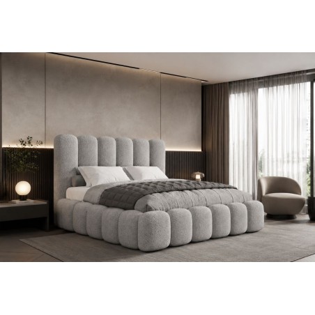 Bubble Bett 160x200 cm mit Stauraum und hohem Kopfteil, Lattenrost mit Metallrahmen, Polsterbett SOFTY
