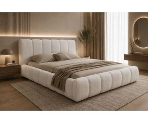 Schlafzimmerbett 180x200 cm mit Stauraum und hohem Kopfteil, Lattenrost mit Metallrahmen, Bubble Bett SOFTY