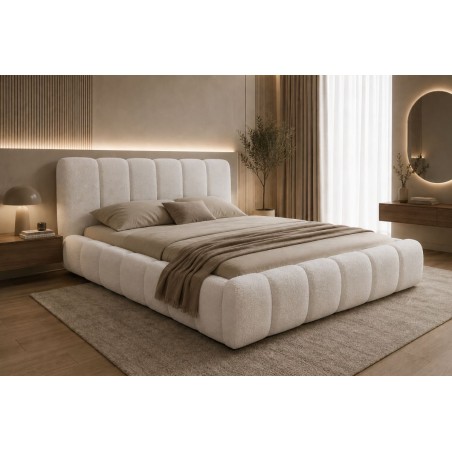 Schlafzimmerbett 180x200 cm mit Stauraum und hohem Kopfteil, Lattenrost mit Metallrahmen, Bubble Bett SOFTY