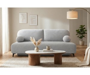 Schlafcouch, 2-Sitzer-Sofa mit Schlaffunktion und Bettkasten, Stoff Boucle, TRIVIO K15