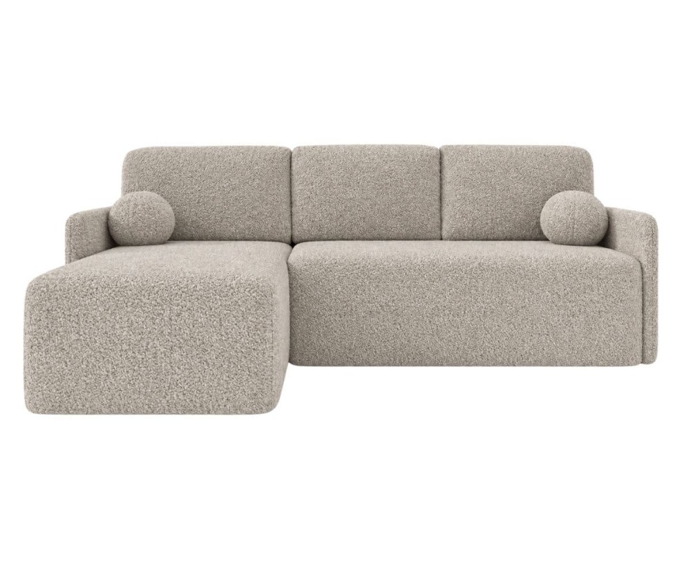 Ecksofa mit Schlaffunktion und Bettkasten, Ottomane universal, Stoff ABRIAMO Boucle, Farbvarianten, TRIVIO N9