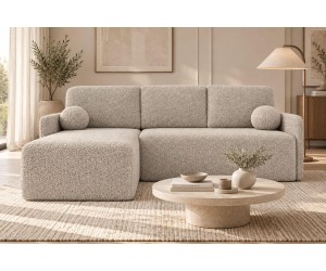 Ecksofa mit Schlaffunktion und Bettkasten, Ottomane universal, Stoff ABRIAMO Boucle, Farbvarianten, TRIVIO N9