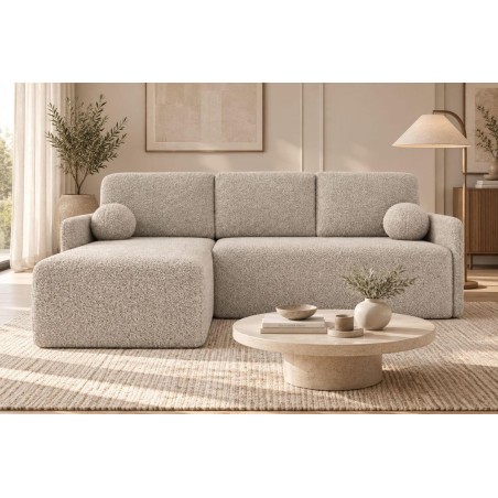 Ecksofa mit Schlaffunktion und Bettkasten, Ottomane universal, Stoff ABRIAMO Boucle, Farbvarianten, TRIVIO N9