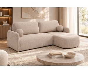 Ecksofa rechts / links mit Schlaffunktion und Bettkasten, Chenille-Stoff, TRIVIO N10