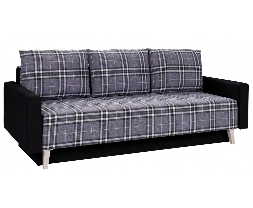 3-Sitzer-Sofa, Schlafcouch mit Schlaffunktion und Bettkasten, Stoff mit Karomuster, LEMONE 3-Sitzer-Sofa, Schlafcouch mit Schlaffunktion und Bettkasten, Stoff mit Karomuster, LEMONE