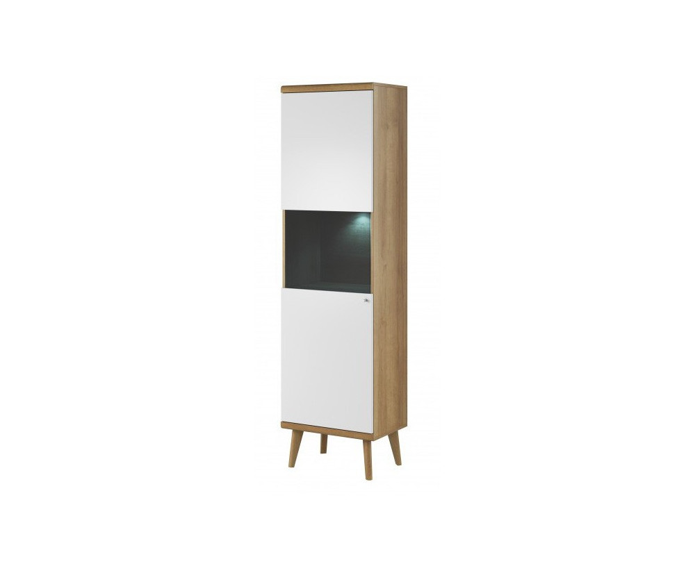 Hohe Vitrine im skandinavischen Stil, Eiche Riviera / weiß, BERGEN 4