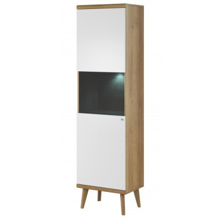 Hohe Vitrine im skandinavischen Stil, Eiche Riviera / weiß, BERGEN 4