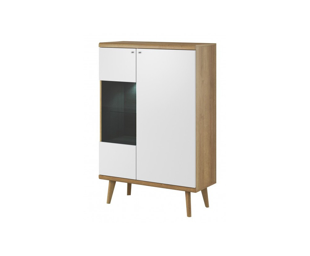 Niedrige Vitrine im skandinavischen Design, Eiche Riviera / weiß, BERGEN 5