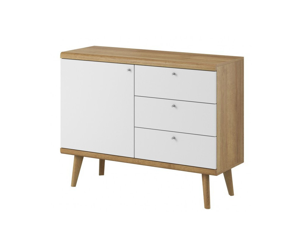 Kommode 107 cm 1-türig mit 3 Schubladen - skandinavisch, Eiche Riviera / weiß, BERGEN 7