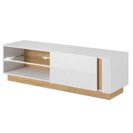 ARKOS G TV-Schrank, TV-Board 138 cm mit Glasablage, optional mit LED-Beleuchtung, weiß + Grandson Eiche