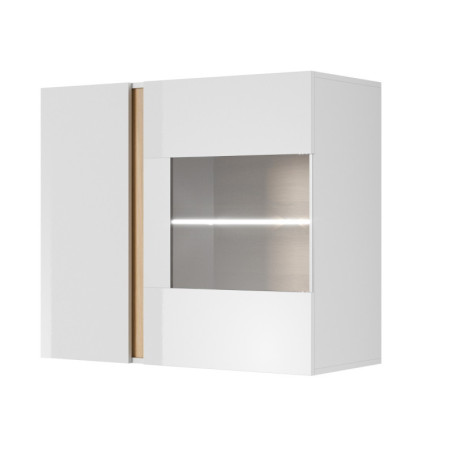 Hängende Vitrine 96 cm, mit Glasablage, optional mit LED-Beleuchtung, weiß glänzend + Grandson Eiche, ARKOS D