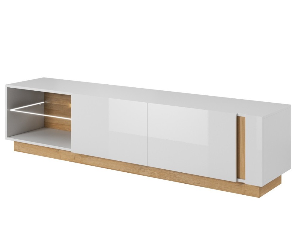 TV-Schrank, TV-Board 187 cm, weiß glänzend + Grandson Eiche, ARKOS H