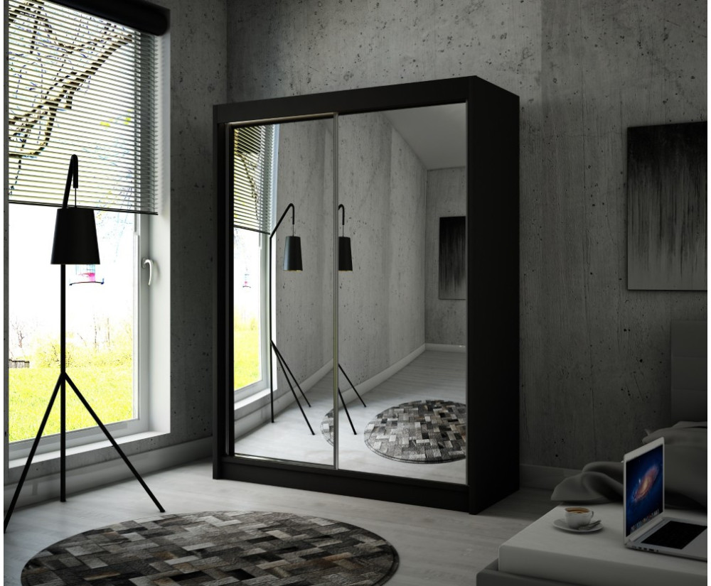 Schiebetürenschrank 200 cm, Kleiderschrank mit Spiegelfronten, Farbvarianten, ASPE 7 Schiebetürenschrank 200 cm, Kleiderschrank mit Spiegelfronten, Farbvarianten, ASPE 7