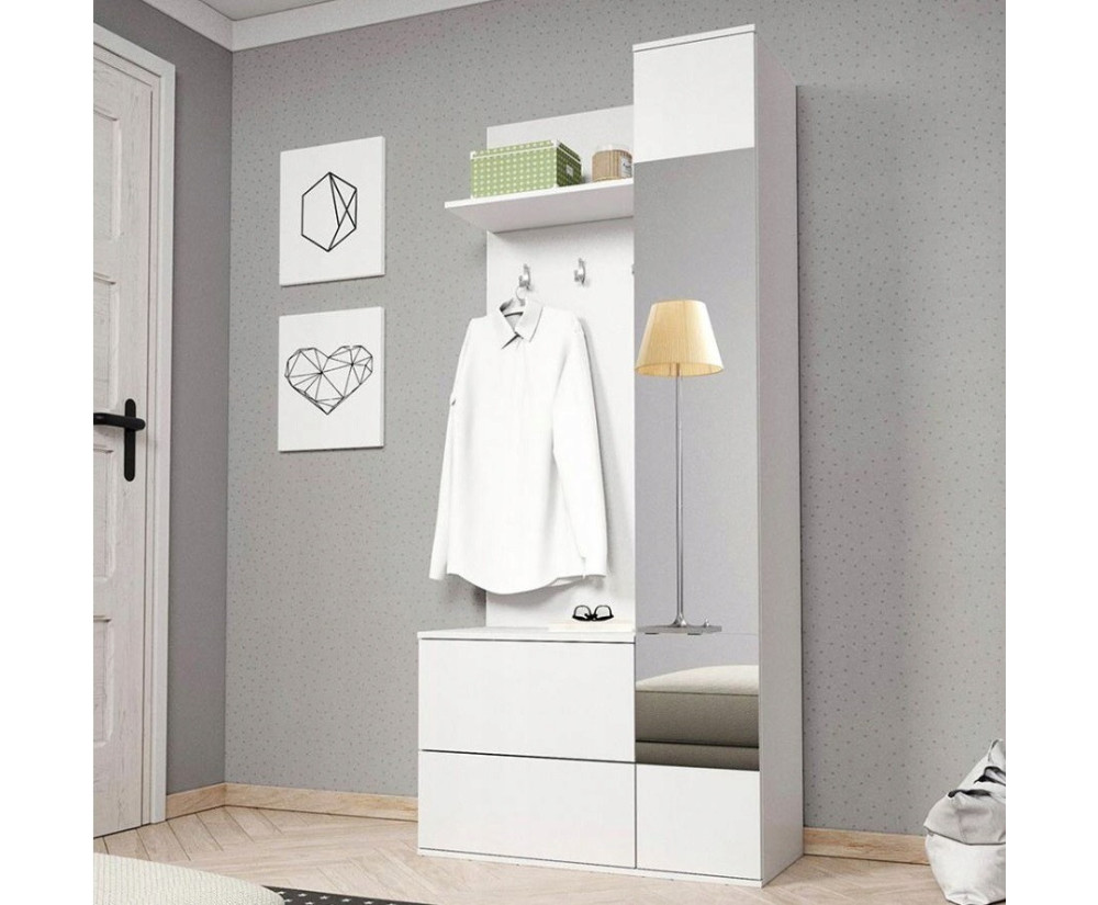 Garderoben-Set mit Spiegel, Flurgarderobe weiß, KIMI Garderoben-Set mit Spiegel, Flurgarderobe weiß, KIMI