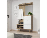 Garderoben-Set im skandinavischen Stil, Flurgarderobe mit Spiegel, Eiche Riviera / weiß, BERGEN