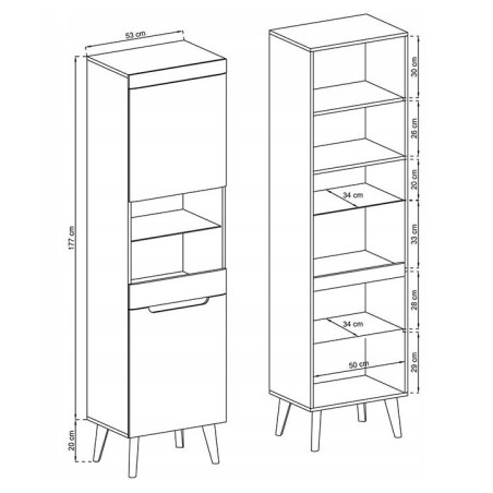Vitrine Breite 53 cm, Vitrinenschrank, Eiche Aristan, ALTA