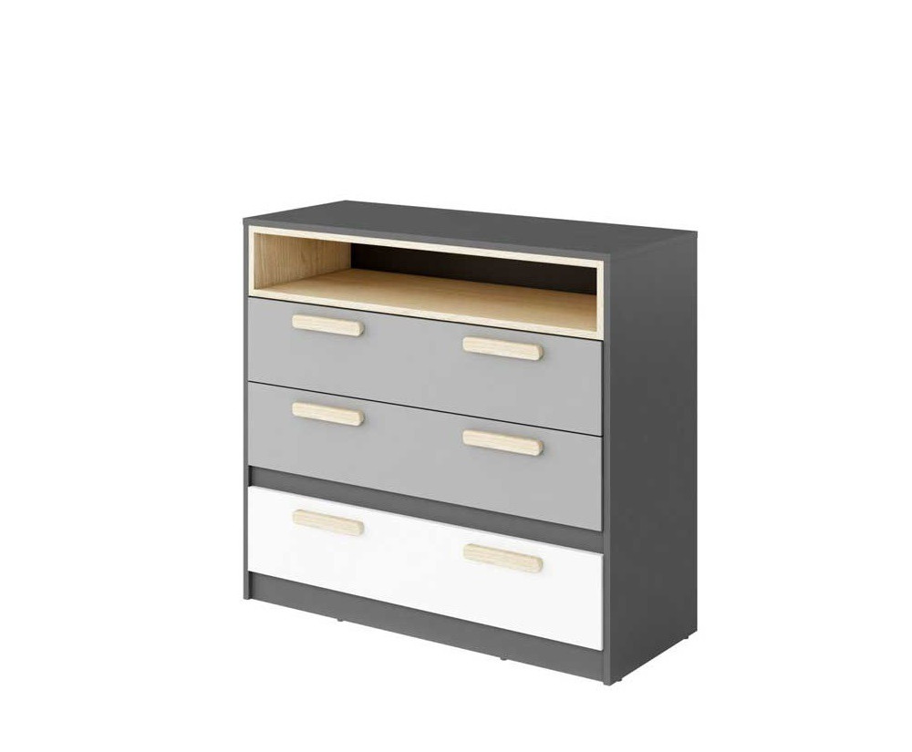 Kommode mit Schublade, 100 cm, Graphit, Buche Ibsen, helles Grau und Weiß, Jugendzimmer, POK PO 08