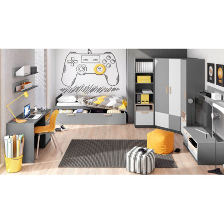 POK PO 07 Regal, 50 cm, Graphit, Buche Ibsen, helles Grau und Weiß, Jugendzimmer