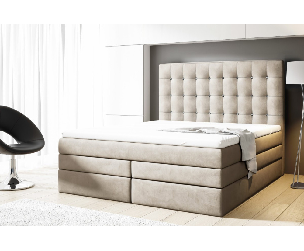 Boxspringbett 140x200 cm, Ehebett mit Bettkasten, Kopfteil mit Kristallen, MAGNUS 11B