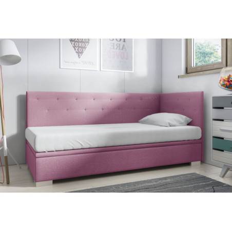 Polsterbett 80x180 cm für Mädchen mit Bettkasten und Kristall-Steppung, ohne Matratze, Jugendbett PRINCESS 1R