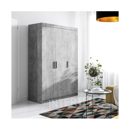Schrank, Kleiderschrank 3-türig 133 cm, Beton hell, SELENA