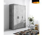 Schrank, Kleiderschrank 3-türig 133 cm, Beton hell, SELENA