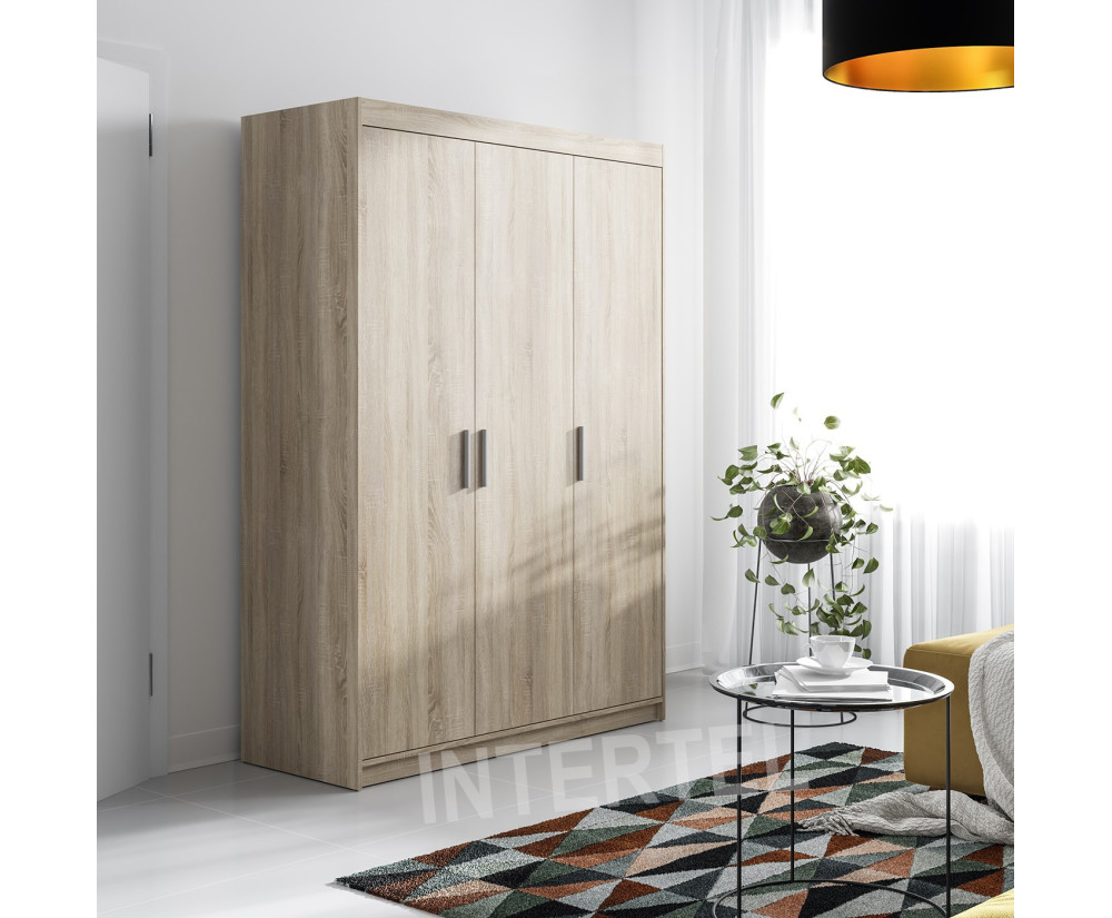 Kleiderschrank 3-türig 133 cm, Schrank Sonoma Eiche, SELENA