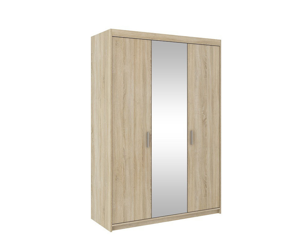 Kleiderschrank mit Spiegel, 3-türig 133 cm, Schrank Sonoma Eiche, SELENA