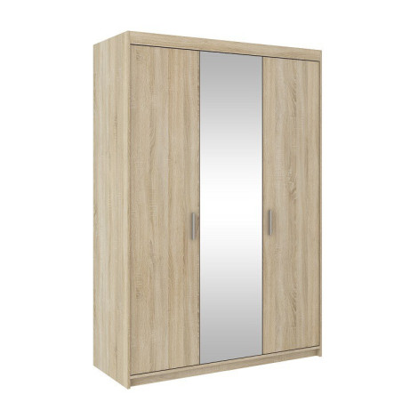 Kleiderschrank mit Spiegel, 3-türig 133 cm, Schrank Sonoma Eiche, SELENA