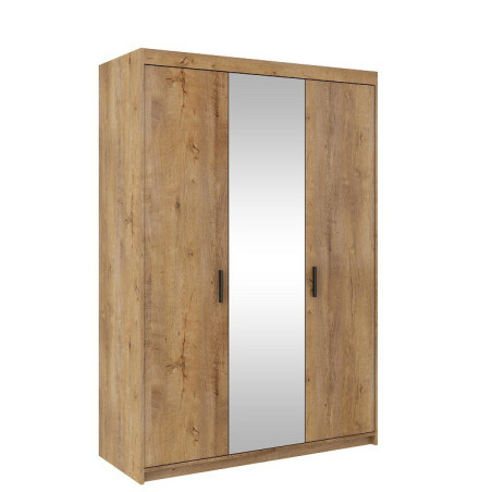 Schrank 133 cm mit Spiegel,  Kleiderschrank 3-türig, Lefkas Eiche, SELENA