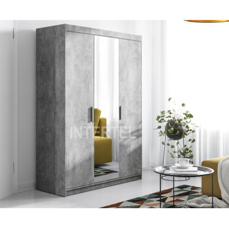 Schrank, Kleiderschrank mit Spiegel, 3-türig 133 cm, Beton hell, SELENA