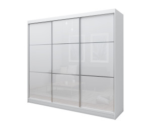 MARTEN SZ5 Schiebetürenschrank weiß 240 cm mit Lacobel-Glas, Kleiderschrank 3-türig