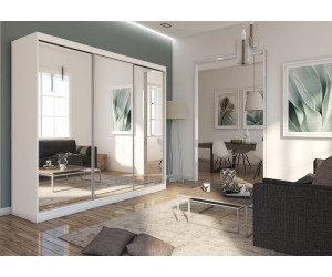 MARTEN SZ3 Schiebetürenschrank weiß 240 cm mit Spiegel, Kleiderschrank 3-türig