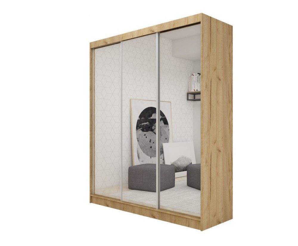 Schiebetürenschrank 180 cm mit Spiegel, Kleiderschrank 3-türig, 4 Farbvarianten, MARTEN SZ3