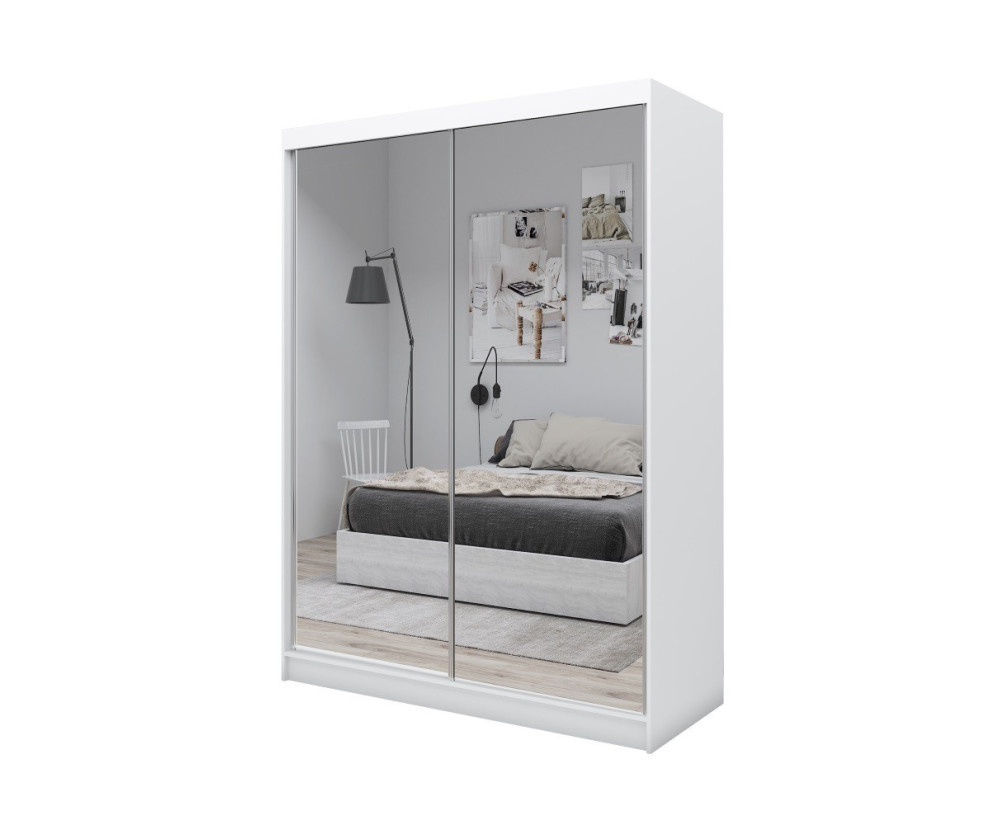 Schiebetürenschrank weiß 160 cm mit Spiegel, Kleiderschrank 2-türig, MARTEN SZ3