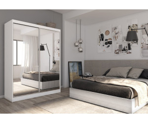 MARTEN SZ3 Schiebetürenschrank weiß 160 cm mit Spiegel, Kleiderschrank 2-türig