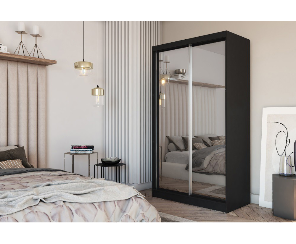 Schiebetürenschrank 120 cm mit Spiegel, Kleiderschrank 2-türig, Farbvarianten, MARTEN SZ3 Schiebetürenschrank 120 cm mit Spiegel, Kleiderschrank 2-türig, Farbvarianten, MARTEN SZ3