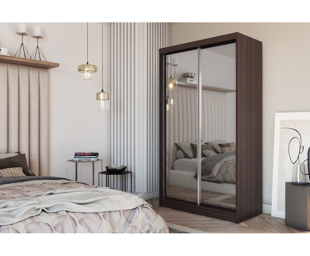 Schiebetürenschrank 120 cm mit Spiegel, Kleiderschrank 2-türig, Farbvarianten, MARTEN SZ3 Schiebetürenschrank 120 cm mit Spiegel, Kleiderschrank 2-türig, Farbvarianten, MARTEN SZ3