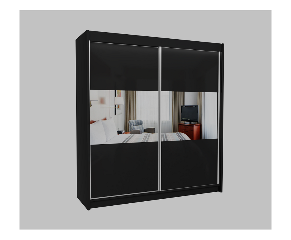 Schiebetürenschrank 200 cm mit Spiegelelementen, Kleiderschrank 2-türig, Farbvarianten, MARTEN SZ1
