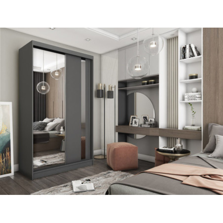 MARTEN SZ2 Schiebetürenschrank 120 cm mit Spiegel und vertikalem Spiegelstreifen, Kleiderschrank 2-türig, Farbvarianten!