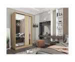 Schiebetürenschrank 120 cm mit Spiegel und vertikalem Spiegelstreifen, Kleiderschrank 2-türig, Farbvarianten, MARTEN SZ2 Schiebetürenschrank 120 cm mit Spiegel und vertikalem Spiegelstreifen, Kleiderschrank 2-türig, Farbvarianten, MARTEN SZ2