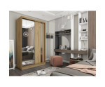 Schiebetürenschrank 120 cm mit Spiegel und vertikalem Spiegelstreifen, Kleiderschrank 2-türig, Farbvarianten, MARTEN SZ2 Schiebetürenschrank 120 cm mit Spiegel und vertikalem Spiegelstreifen, Kleiderschrank 2-türig, Farbvarianten, MARTEN SZ2