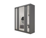 Schiebetürenschrank 180 cm Graphit mit Spiegel und vertikalen Spiegelstreifen, Kleiderschrank 3-türig, MARTEN SZ2