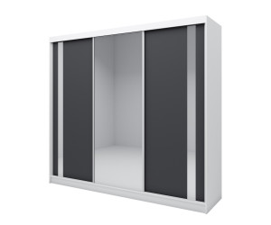 Schiebetürenschrank weiß-graphit 240 cm mit Spiegel und vertikalen Spiegelstreifen, Kleiderschrank 3-türig, MARTEN SZ2 