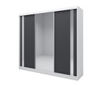 Schiebetürenschrank weiß-graphit 240 cm mit Spiegel und vertikalen Spiegelstreifen, Kleiderschrank 3-türig, MARTEN SZ2 