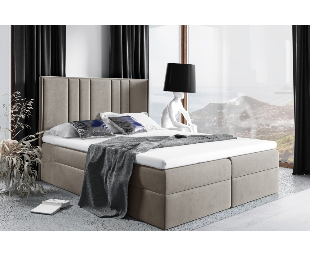 Boxspringbett 140x200 cm, Ehebett mit Bettkasten, niedriges Kopfteil auf Wunsch, Matratze zur Auswahl, MAGNUS 22A